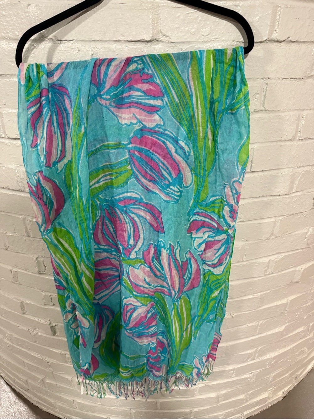 Lilly Pulitzer Turquoise and Pink Floral Scarf